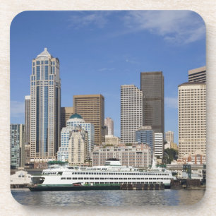 Porta-copo WA, Seattle, panorama de Seattle com balsa