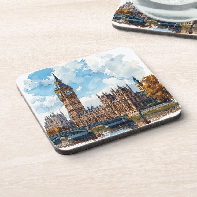 Porta-copo Watercolor Big Ben Westminster Palace London (Left Side)