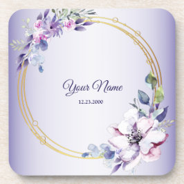 Porta-copo Watercolor Floral Geometric Golden Purple Wedding