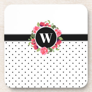 Porta-copo Watercolor Red & Pink Flowers Wreath Polka Dots
