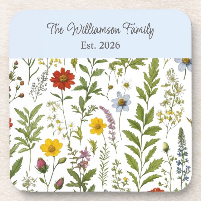 Porta-copo Watercolor Wildflower Rustic Floral Personalized (Frente)