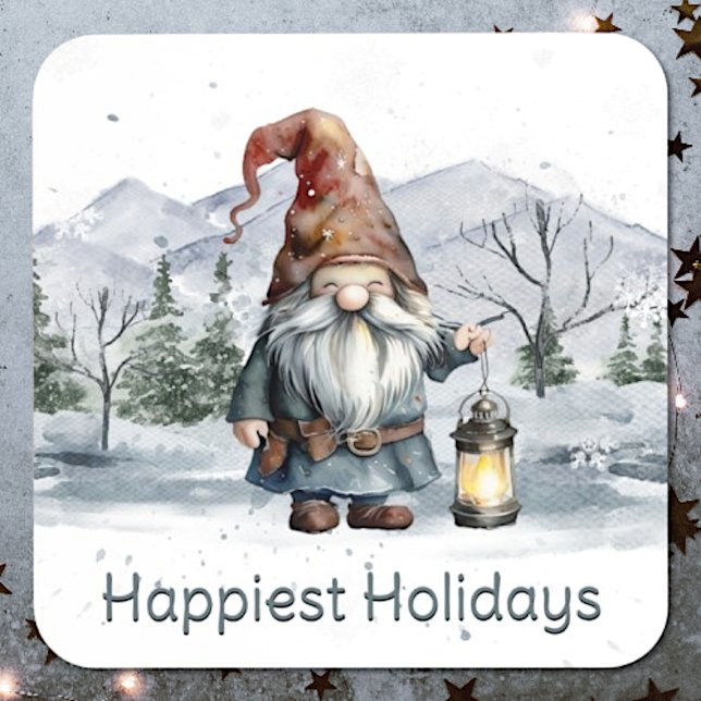 Porta-copo Watercolor Winter Christmas Gnomo (Watercolor Winter Christmas Gnome Beverage Coaster)
