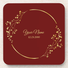 Porta-copo Wedding Golden Floral Geometric Wreath Red Party