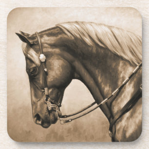 Porta-copo Western Ranch Horse Antiga Foto Sepia