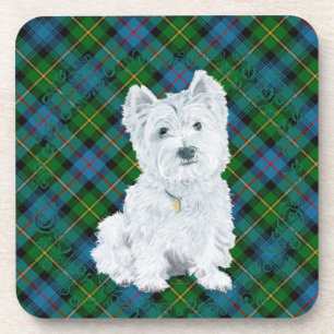 Porta-copo Westie no Tartan