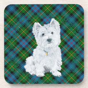 Porta-copo Westie no Tartan