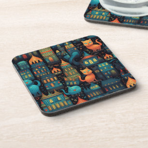 Porta-copo Whimsic City Cats AI Art