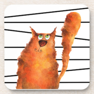 Porta-copo Whimsical Curious Cat on Stripes Pattern