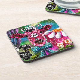 Porta-copo Whimsical Floral Cow Pink Teal Black Personalized