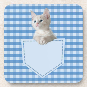 Porta-copo White Kitten bolso azul ilusão engraçada 3D gráfic