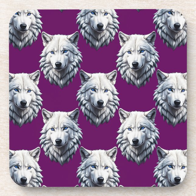 Porta-copo White Wolf Head Pattern Design Purple  (Frente)