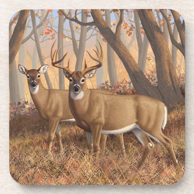 Porta-copo Whitetail Deer Buck & Doe Autumn Mapods (Frente)