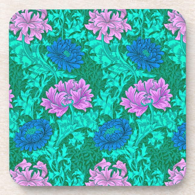 Porta-copo William Morris Chrysanthemums, Aqua e Violet (Frente)