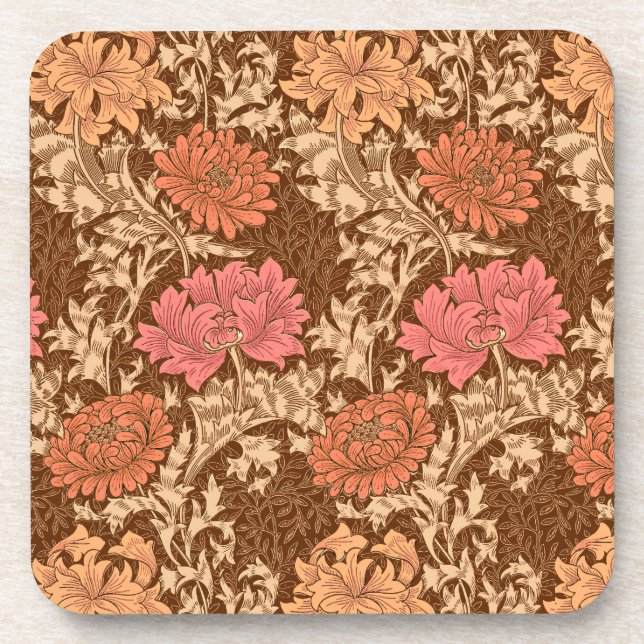 Porta-copo William Morris Chrysanthemums, Brown and Rust (Frente)