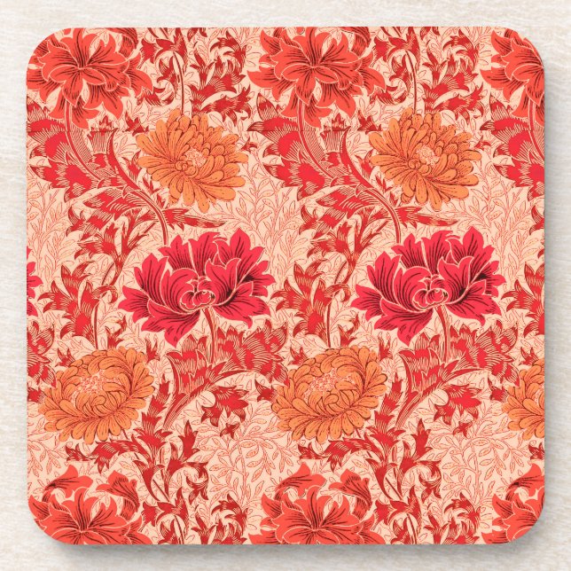 Porta-copo William Morris Chrysanthemums, Coral Orange (Frente)