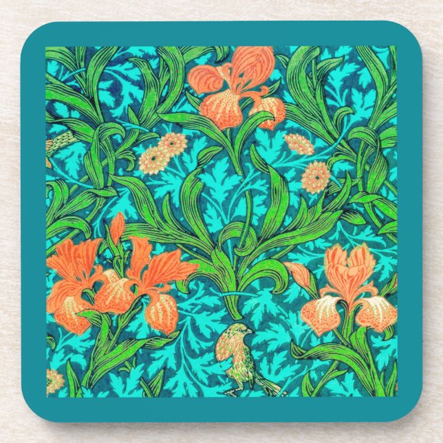 Porta-copo William Morris Irises, Orange e Turquoise (Frente)