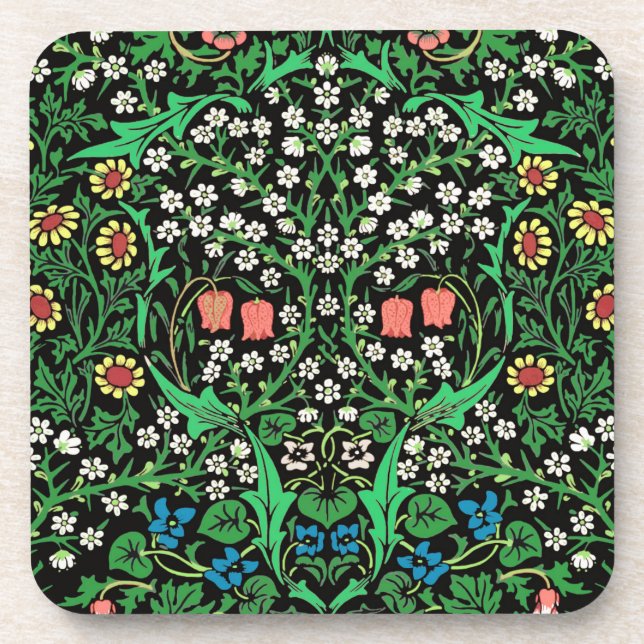 Porta-copo William Morris Jacobean Floral, Fundo Negro (Frente)