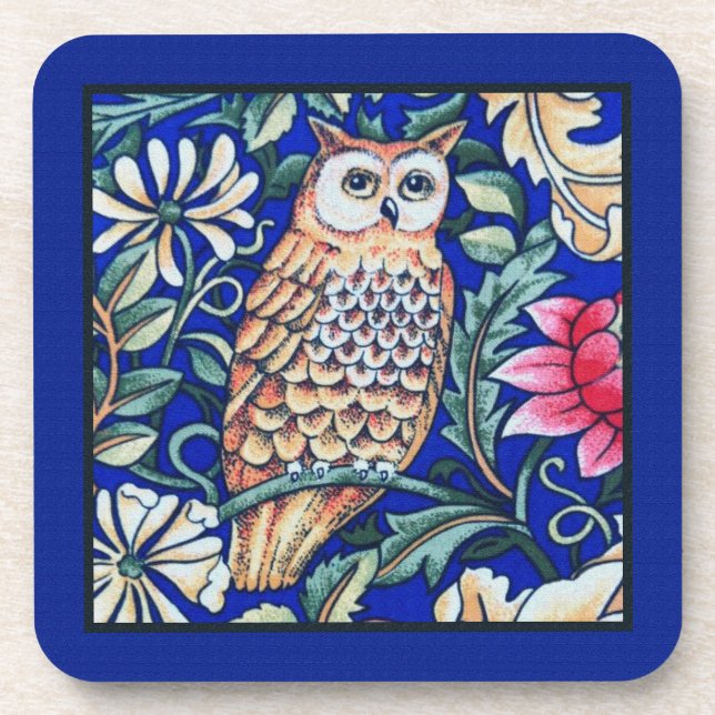 Porta-copo William Morris Owl Tapeçaria, Beige e Cobalt Blue (Frente)