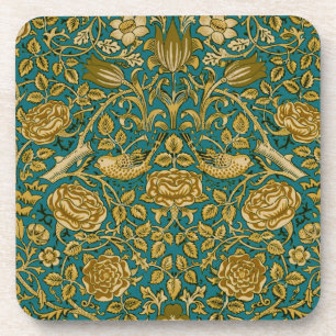 Porta-copo William Morris Tudor Rosa Patterno Ouro Azul