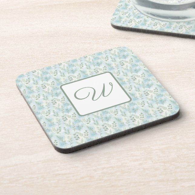 Porta-copo Winter Botanical Monogram Coaster (Left Side)
