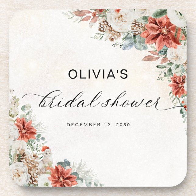 Porta-copo Winter Bridal Shower Coaster (Frente)