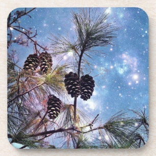 Porta-copo Winter Pine Cones sob um céu estrelado
