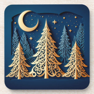 Porta-copo Winter’s Gold Papercut – Cena das Árvores de Natal