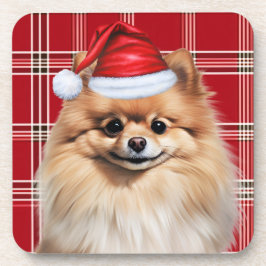 Porta-copo Winter Themed Pomeranian Dog Holiday Plaid