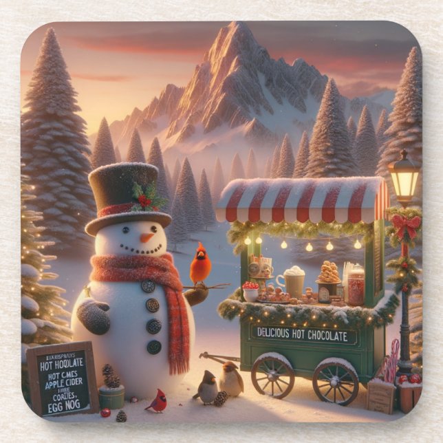 Porta-copo Winter Wonderland Snowman's Hot Chocolate Cart (Frente)