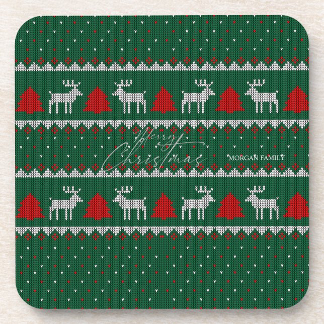 Porta-copo Wonderland de inverno, Reindeer Pine Tree Green (Frente)