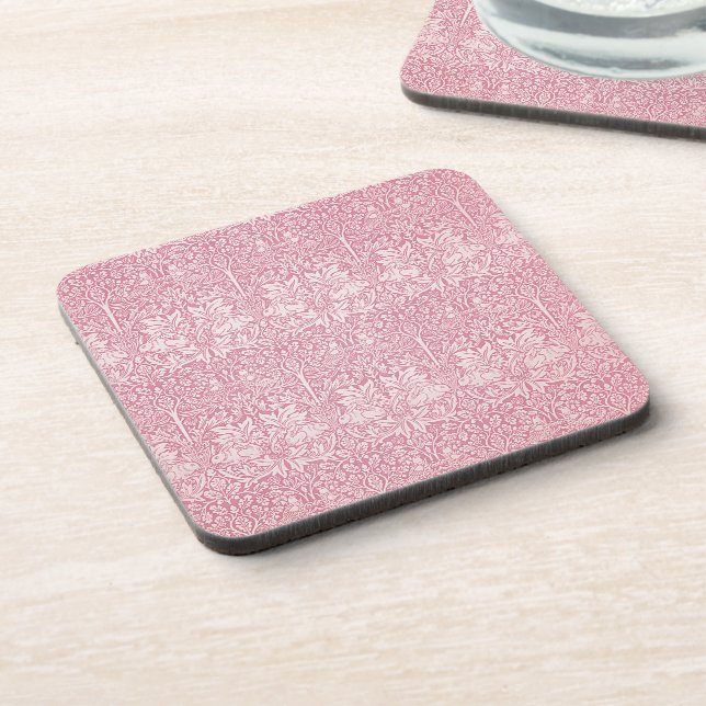 Porta-copo Woodland deixa o coelho rosa William Morris Patter (Left Side)