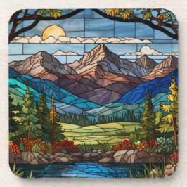 Porta-copo Woodland mountain scene vintage stain glass