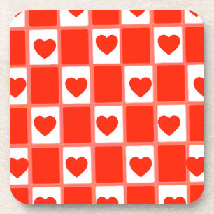 Porta-copo Xadrez Coração Vermelho Retro