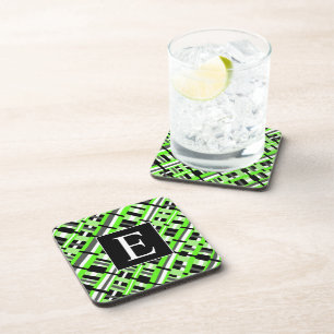Porta-copo Xadrez em Monograma de Verde limão, Preto e Cinza