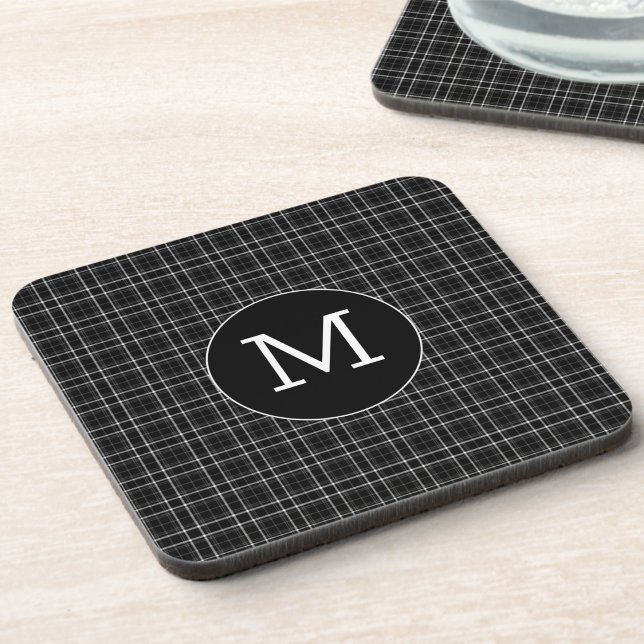 Porta-copo Xadrez Preto e Branco com Monograma  (Criador carregado)