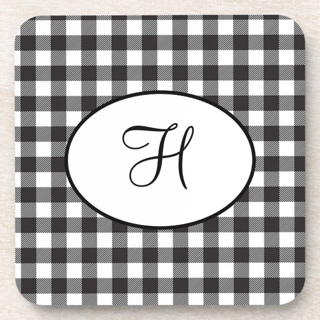 Porta-copo Xadrez Preto e Branco Monogramado Personalizado (Frente)