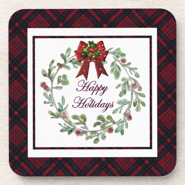 Porta-copo Xadrez Vermelha Feliz Feriados (Frente)