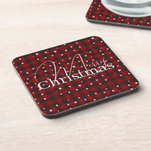 Porta-copo Xadrez vermelho e preto com estrelas