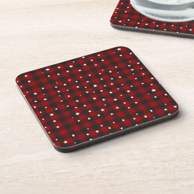 Porta-copo Xadrez vermelho e preto com estrelas (Left Side)