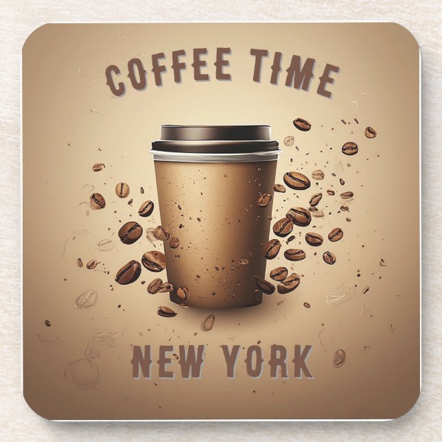 Porta-copo Xícara de café flutuante com grãos de café (Frente)