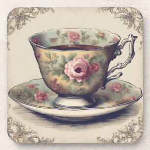 Porta-copo Xícara de Chá Floral Vintage French Country Shabby