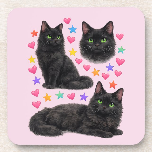 Porta-copo y2k rainbow hearts black cat kawaii cute (Frente)