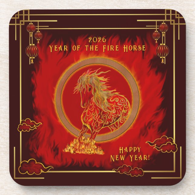 Porta-copo Year of the Fire Horse , Happy Lunar New Year (Frente)