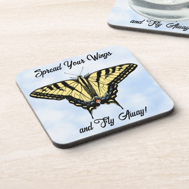 Porta-copo Yellow Swallowtail Butterfly Blue Sky Personalized (Left Side)