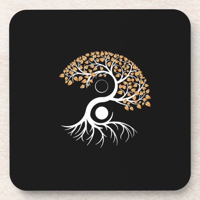 Porta-copo Yin Yang Tree - Folhas de Ouro (Frente)