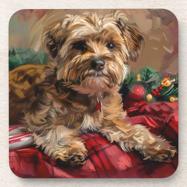 Porta-copo Yorkipoo Cão Natal Festivo (Frente)
