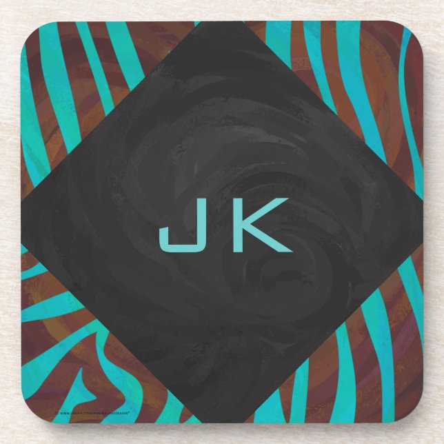 Porta-copo Zebra Brown e Teal com Monograma (Frente)
