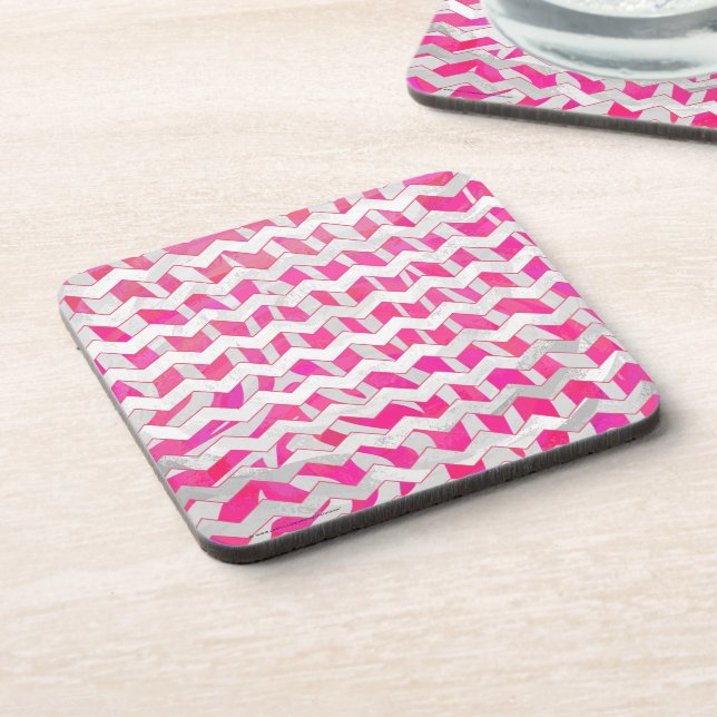 Porta-copo Zebra Chevron Branca, Rosa-Quente (Left Side)