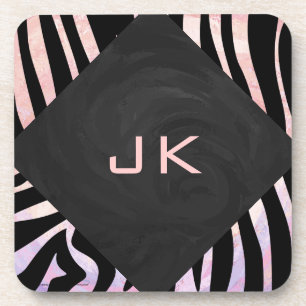 Porta-copo Zebra, preto e rosa, monograma