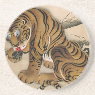 Porta-copos 虎図, tigre do 若冲, Jakuchu, arte